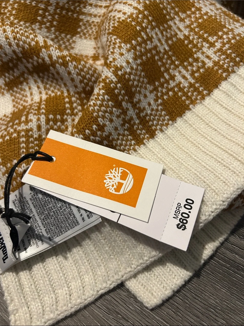 Timberland Mustard & Cream Plaid Knit Scarf